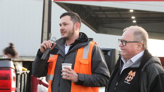 Workers met with TWU Secretary Ian Smith (R) and Senior Branch Organiser Ned Pollitt (L). Picture Dean Martin