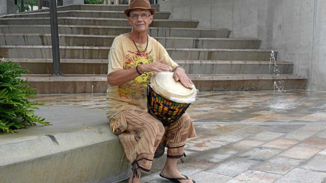 Geoff Waller runs a free community drum circle once a month in Rockhampton. Picture: Jann Houley