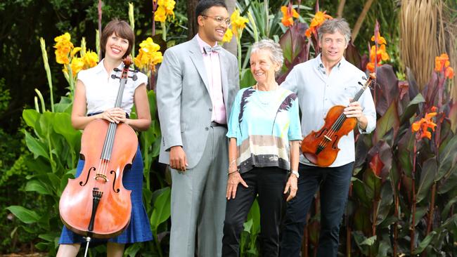 DREAM COME TRUE: Philanthropist Ulrike Klein and donor Dr Rabin Bhandari with the Australian String Quartet’s Sharon Draper and Stephen King and their Guadagnini instruments. Picture: TAIT SCHMAAL.