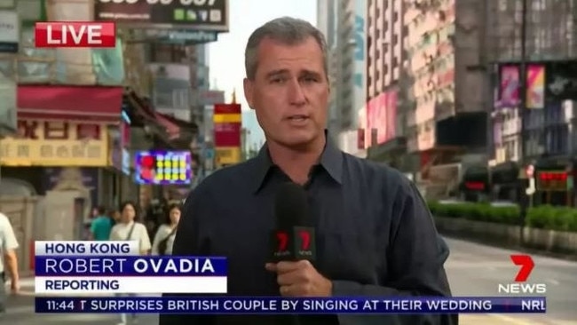 Seven journalist Robert Ovadia reporting from Hong Kong in 2019.