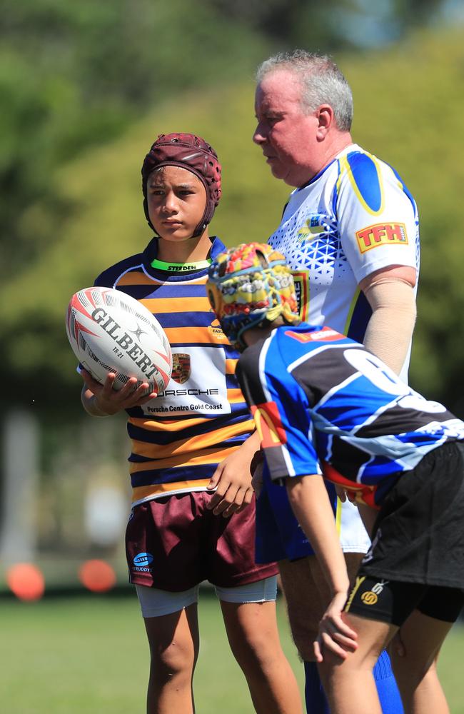 SURFERS PARADISE RUGBY, GOLD COAST , AUSTRALIA - April 10, 2021: Far North Coast U13s v USQ Saints U13s - Day Two of King of the Country rugby tournament.Played at Surfers Paradise Eagles Rugby Ground at Southport. Picture: Scott Powick Newscorp