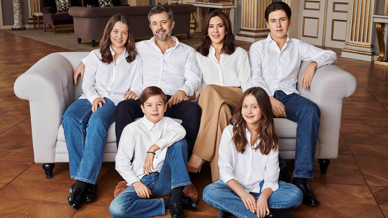 Princess Mary with Prince Frederik and children Prince Christian, Princess Isabella, Princess Josephine and Prince Vincent ahead of Princess Mary's 50th birthday. Picture: Hasse Nielsen/Danish Royal Palace