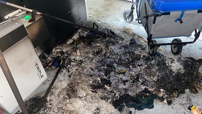 The remains of equipment and appliances in the aftermath of arsonists attack on the club. Picture: Heidi Petith