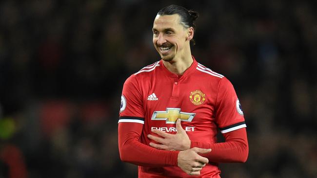 Manchester United's Swedish striker Zlatan Ibrahimovic reacts during the English Premier League football match between Manchester United and Newcastle at Old Trafford in Manchester, north west England, on November 18, 2017. / AFP PHOTO / Oli SCARFF / RESTRICTED TO EDITORIAL USE. No use with unauthorized audio, video, data, fixture lists, club/league logos or 'live' services. Online in-match use limited to 75 images, no video emulation. No use in betting, games or single club/league/player publications.  /