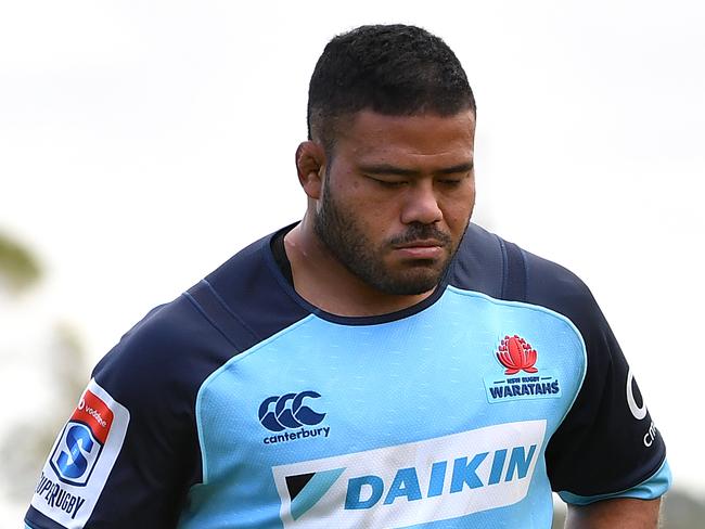 NSW Waratahs players Sekope Kepu (left) and Tolu Latu train at their new training base at David Phillips Sports Complex in Daceyville, Sydney, Wednesday, May 16, 2018. (AAP Image/Joel Carrett)