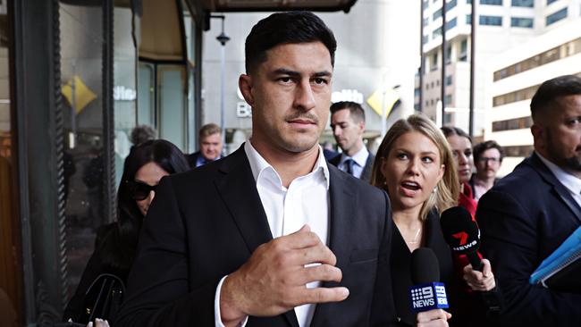 DAILY TELEGRAPH JUNE 7, 2023. NRL player Dylan Brown leaving Downing centre court in the city. Picture: Adam Yip