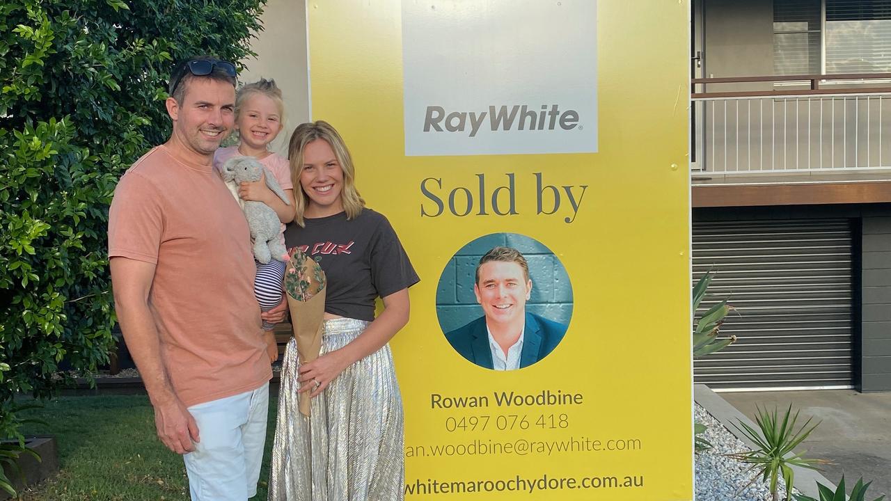 Daniel and Matilda Coles, pictured with three-year-old daughter Lennon, purchased a family home in Maroochydore in September last year.