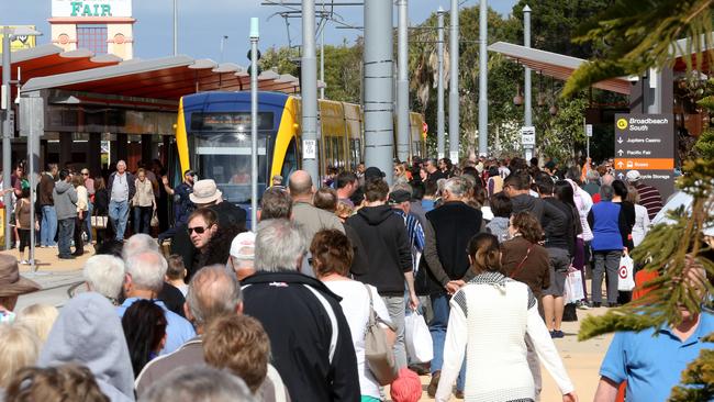 Crowds waiting for a ride on the tram. Picture by Scott Fletcher