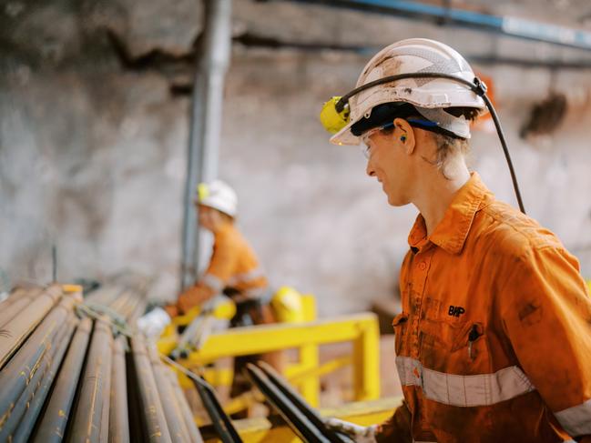 Workers in the tunnels at BHP's Olympic Dam mine. Picture: BHP