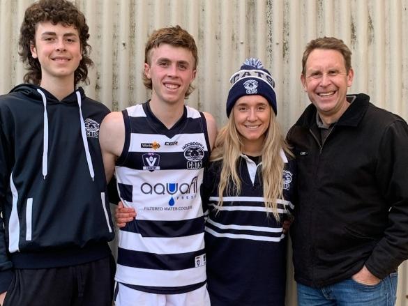 Former Geelong player Paul Brown and children Harry, Tom and Meg (left to right) Picture: Supplied