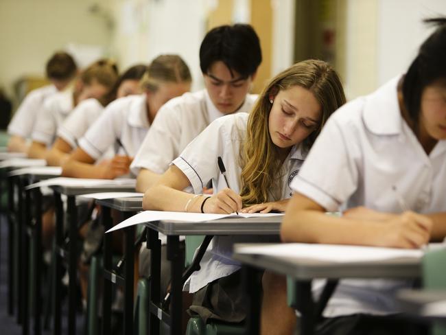 LAUNCH OF THE 2017 HSC WRITTEN EXAMS.A mock exam at Model Farms High School, Baulkham Hills, today.Picture: Justin Lloyd.