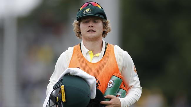 Will Pucovski runs drinks for Australia yesterday. Picture: Getty Images