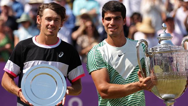 Alex de Minaur could meet Carlos Alcaraz for the second time during the grass court season. Picture: Getty Images