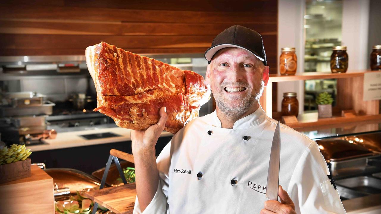 Celebrity chef Matt Golinski prepares for BaconFest in Kingaroy. Picture: Patrick Woods