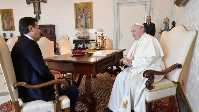 Pope Francis meeting with Italy's Prime Minister Giuseppe Conte in The Vatican. Picture: The Vatican.