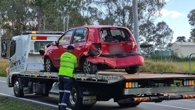 Her car was sandwiched between two vehicles. Picture: Facebook.