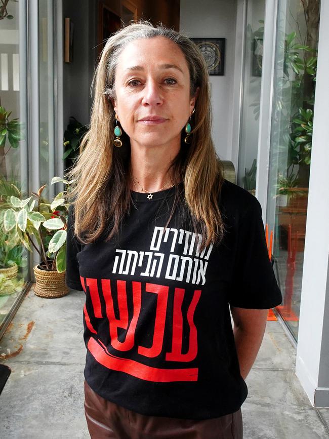 Ms Kline wearing a T-shirt with the Hebrew words for ‘Bring Them Home’. Picture: Luis Enrique Ascui