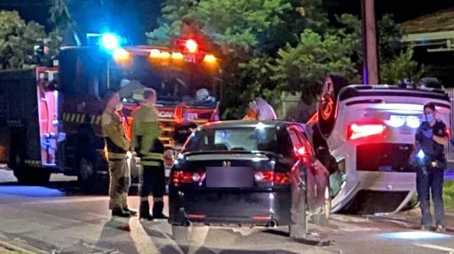 Four youths were arrested at Fulham Gardens in February after allegedly crashing a stolen Audi into a parked car and running off. Picture: Nine News Adelaide