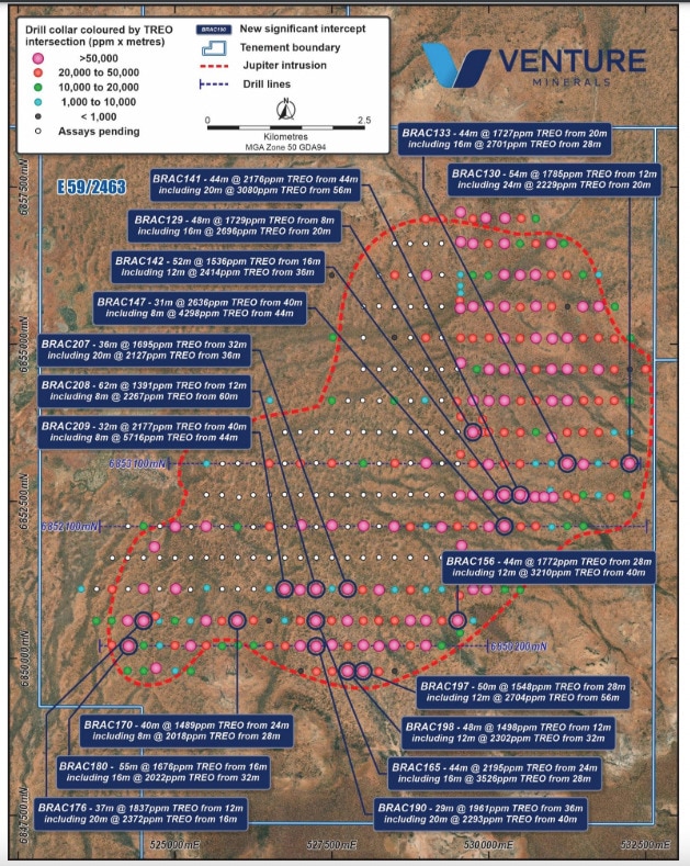 Drillhole location and new intersections. Pic: Venture Minerals