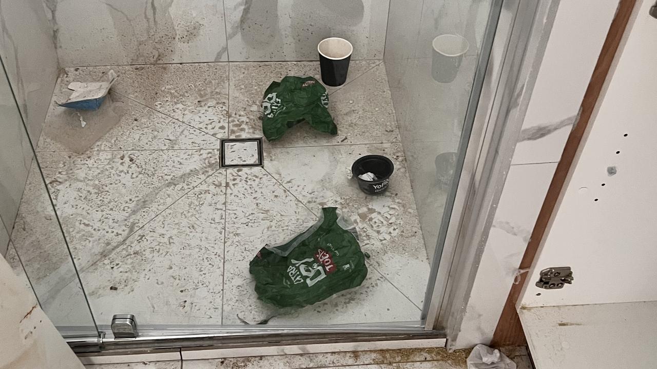 Beer wrappers left in the shower. Picture: Supplied