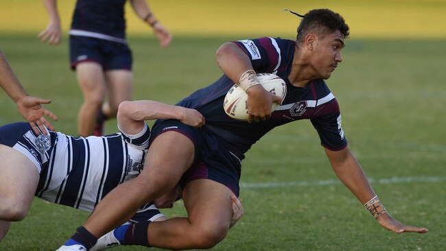 Powerhouse Ipswich State High centre Evander Tere-Rongotaua set up two brilliant tries in today’s Langer Cup clash. Picture: Kevin Farmer