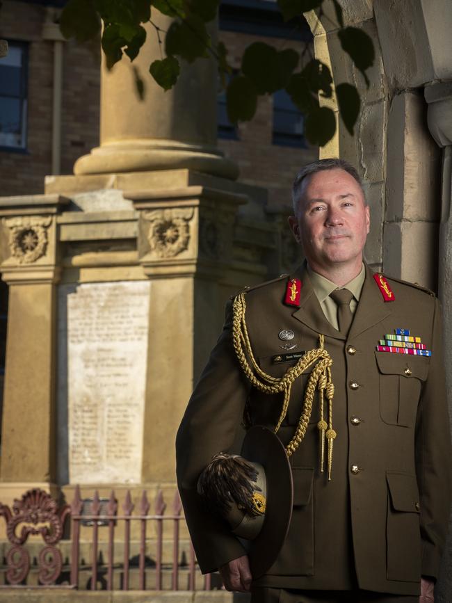 Major General Scott Winter at the memorial garden within Anglesea Barracks, Hobart. Picture: Chris Kidd