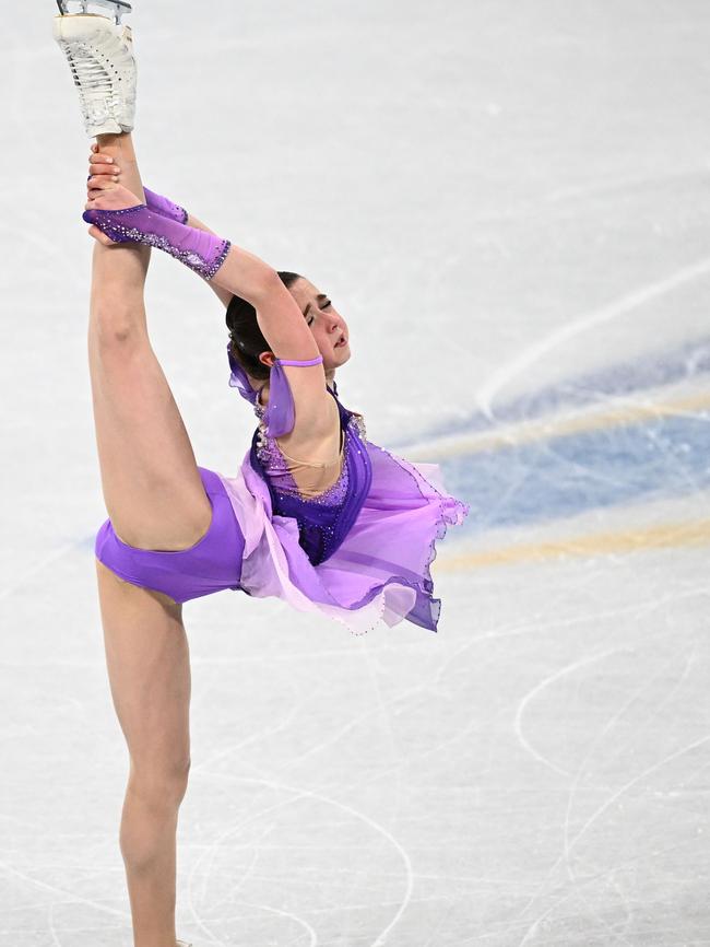 Russia's Kamila Valieva competes in the women's single skating short program.