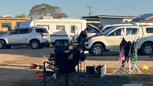 The remains of a family's campsite after their car, and attached caravan, was stolen on Monday night from the Allen Terry Caravan Park in Hughenden