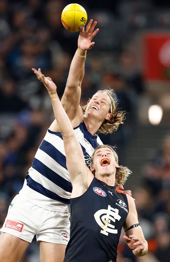 Sam De Koning was tried in the ruck this season. Picture: Michael Willson/AFL Photos via Getty Images