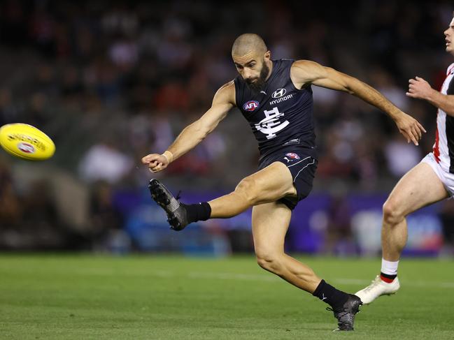 Adam Saad launches Carlton forward. Picture: Michael Klein