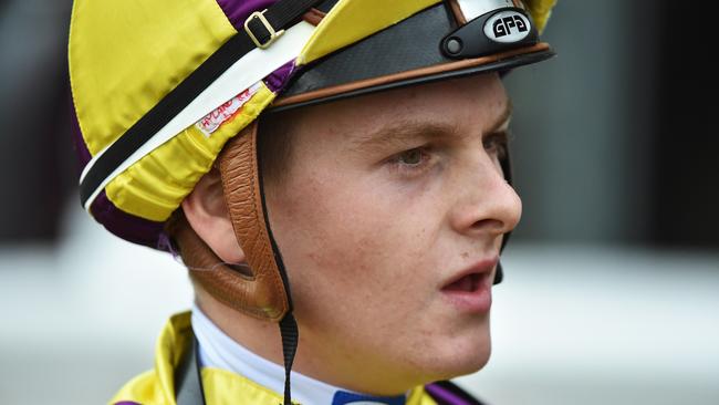 Jockey Ethan Brown has a great chance to end Thursday night’s Pakenham meeting on a high on the Mick Kent-trained The Claimant. Picture: AAP