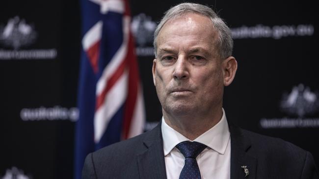 Minister for Aged Care and Senior Australians Richard Colbeck during a press conference at Parliament House in Canberra. Picture: NCA NewsWire / Gary Ramage