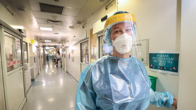 Grace Carroll — who leads the Royal Melbourne Hospital’s Covid Ward — expects a wave of PTSD to come crashing down on overworked nurses. Picture: David Caird.