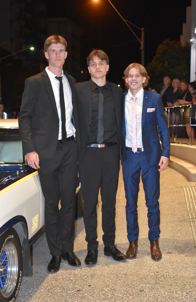 Harvey B, Flannan K and Isaac W at the Siena Catholic College Yr 12 Benefit Ball (formal 2024).