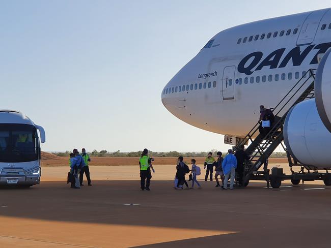 Australians evacuated from Wuhan arrive at the RAAF Base in Learmonth, WA. Picture: Supplied