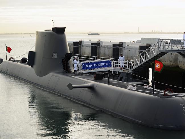 New offering ... and HDW Class 214 submarine at the Lisbon Naval Base. The Type 214 is a diesel-electric submarine developed by Howaldtswerke-Deutsche Werft. Picture: Supplied