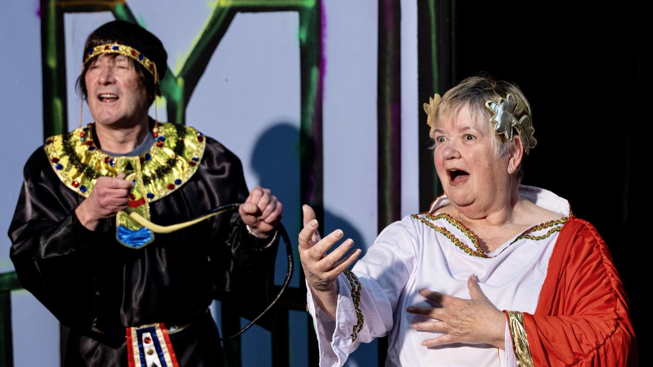 Toowoomba Repertory Theatre actors Peter Bevan &amp; Helen Holmes in final rehearsals for the theatre production of the popular comedy The Complete Works of Shakespeare (Abridged).