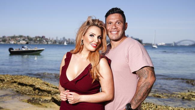 Former MAFS couple Sarah Roza and Telv Williams in Vaucluse, Sydney before their split was announced. Picture: Justin Lloyd.