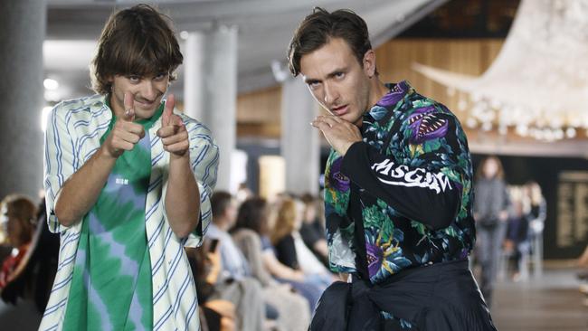 Jack Steel and Matt Ford of The Inspired Unemployed at opening night of the Melbourne Fashion Festival at NGV Picture: David Geraghty