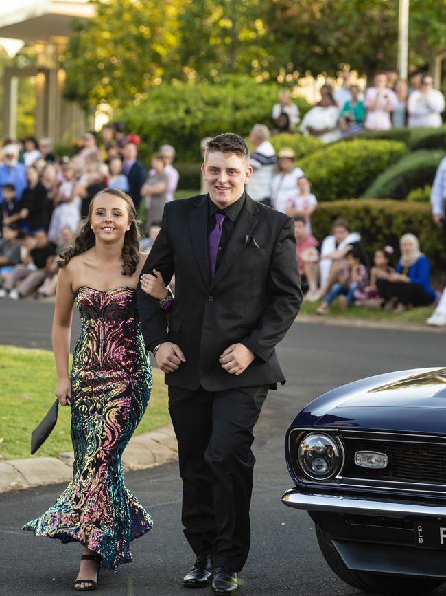 Mia Barton and Deakin Gainey arrives at Harristown State High School formal at Highfields Cultural Centre, Friday, November 18, 2022. Picture: Kevin Farmer