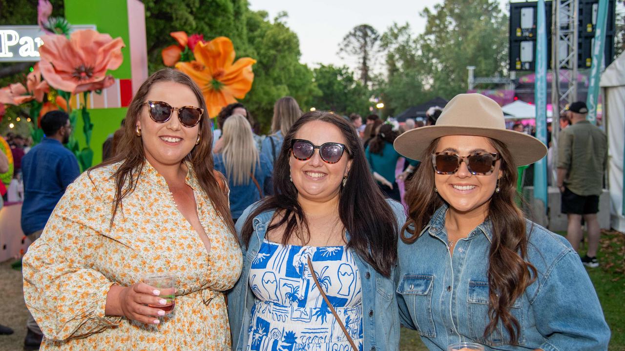 (From left) Chloe Gordon, Lauren O’Shea and Kirby O’Shea. Toowoomba Carnival of Flowers Festival of Food and Wine. Saturday, September 14, 2024. Picture: Nev Madsen