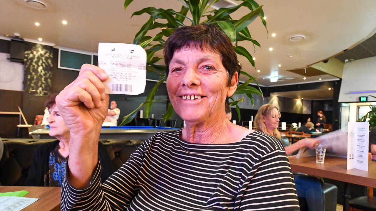 Carol Rose with a winner in the 2022 Melbourne Cup, celebrating with friends at Mary G's in Lismore. Picture: Cath Piltz