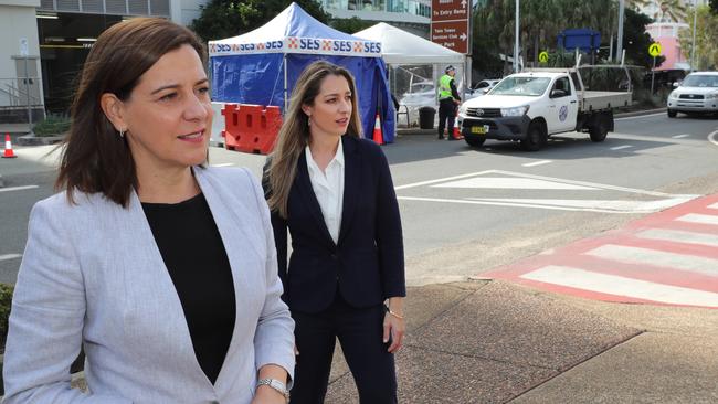 LNP Leader Deb Frecklington with Currumbin MP Laura Gerber in Coolangatta. Picture: Glenn Hampson.