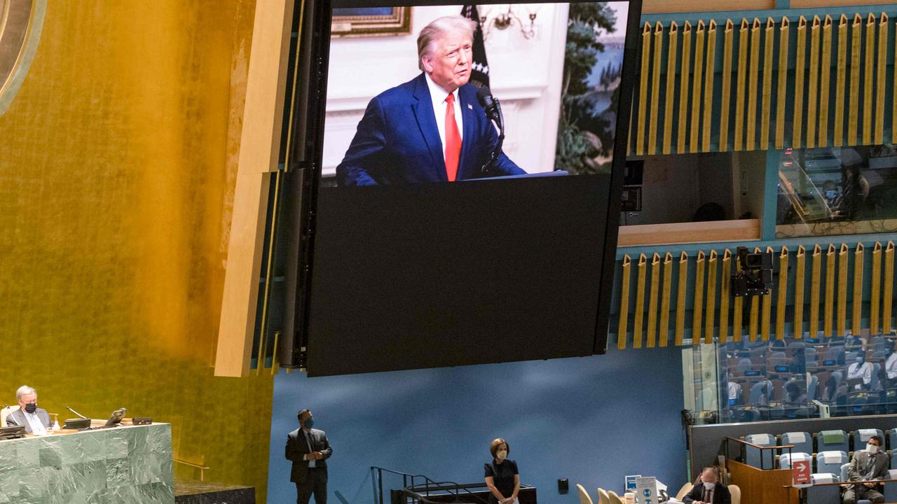 US President Donald Trump as he addresses the general debate of the United Nations General Assembly. Picture: Rick Bajornas/United Nations/AFP