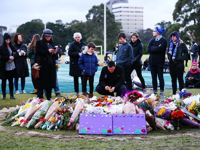 Mourners arrive to pay their respects during a vigil held in memory of Eurydice Dixon. Picture: Michael Dodge/Getty Images