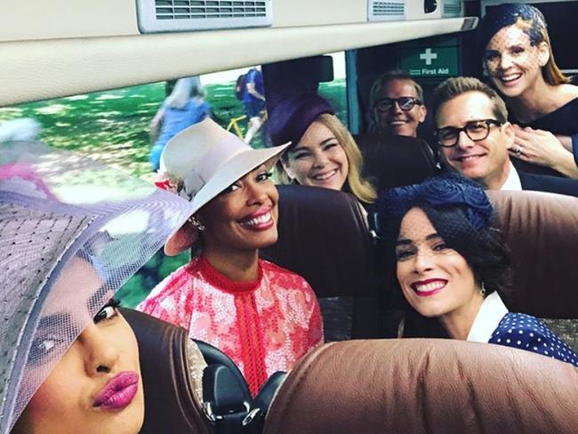 Party bus! Meghan Markle’s BFFs including her Suits co-stars. Picture: Jacinda Barrett/Instagram