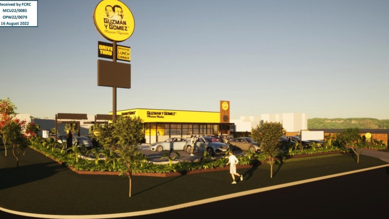 Artist impressions for a proposed Guzman Y Gomez eatery in Maryborough. Photo: 77 Architecture.