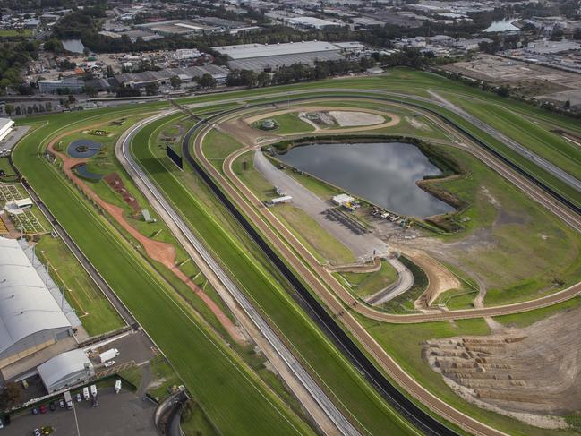 SYDNEY, AUSTRALIA - NOVEMBER 13: Aerial view of Rosehill Racecourse on November 13, 2017 in Sydney, Australia. (Photo by Steve Christo/Corbis via Getty Images)