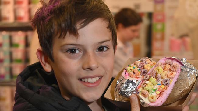 Sebastian Baldock tested the flurrito at the Royal Adelaide Show. Picture: Keryn Stevens