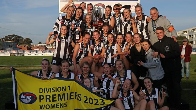 Montmorency celebrates NFNL Division 1 Women’s premiership. Picture: Hamish Blair